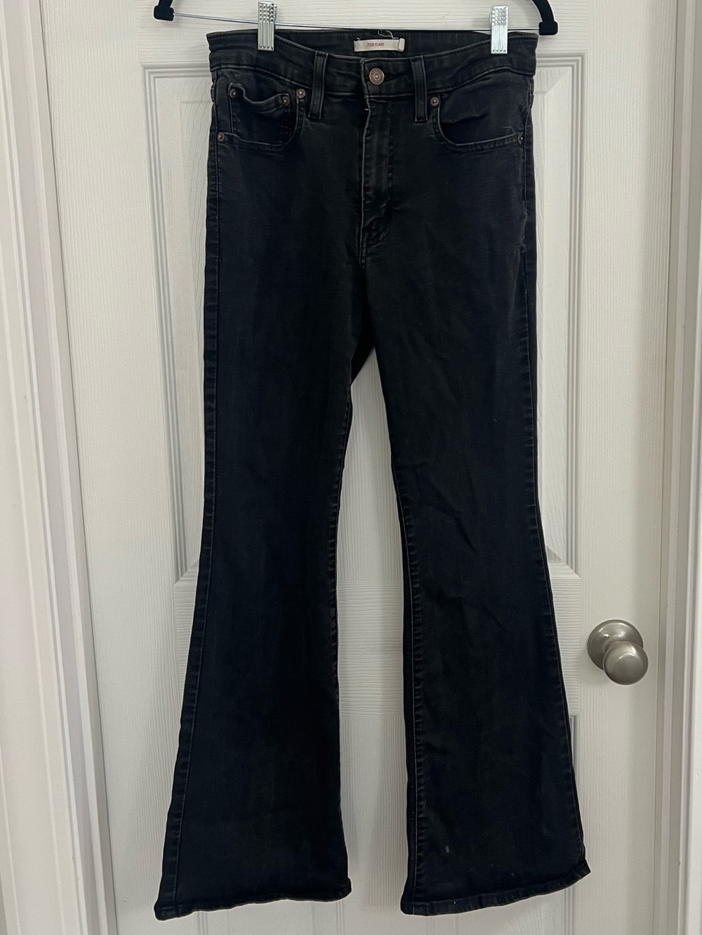 Levi's 726 High Rise Flare Jeans Black Size 30 Washable Stretch Denim
